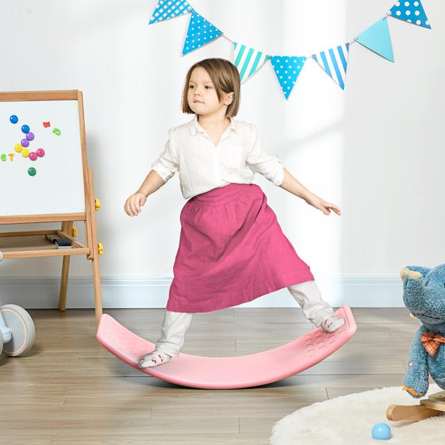 Qaba 32.3" Balance Board Wobble Board Kids Curvy Rocker Board Ended Preschool Learning Montessori Waldorf Toy Pink | Aosom Canada