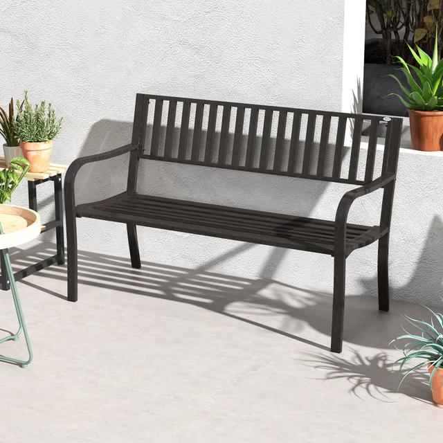 Outsunny Steel Garden Bench 50" Patio Metal Park Chair Ergonomic Design Brown | Aosom Canada