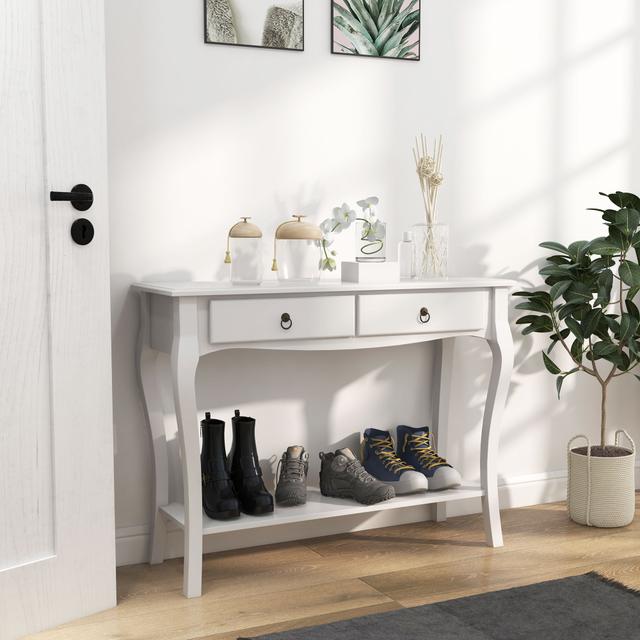HOMCOM Chic Entryway Console Table: Modern 2-Drawer Sofa Table with Bottom Shelf, Ivory White Finish | Aosom Canada