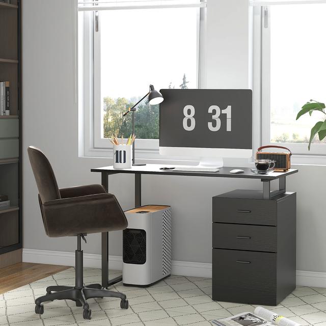 HOMCOM 47in Black Office Desk with Removable File Drawers