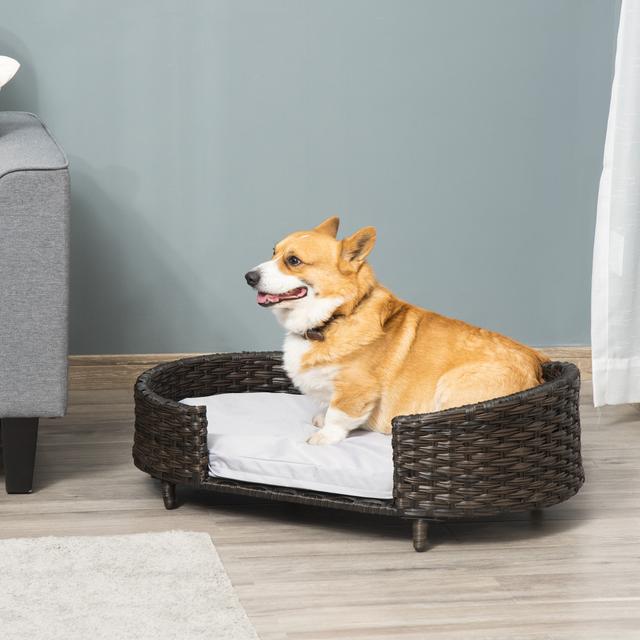 PawHut Rattan Retreat: Wicker Pet Sofa for Indoor/Outdoor Use, Soft Washable Cushion for Small and Medium Dogs | Aosom Canada