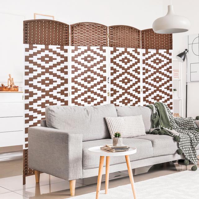 HOMCOM Geometric Allure Room Divider: 4-Panel Diamond Weave Folding Indoor Privacy Screen, Accent Style | Aosom Canada