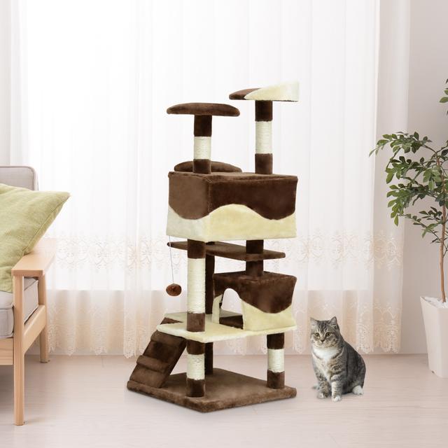 PawHut 52" Cat Scratching Tree Multi-Level Kitten Playhouse Activity Center Pet Furniture Coffee | Aosom Canada