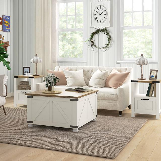 HOMCOM Industrial White Side Table with Drawer and Open Shelf