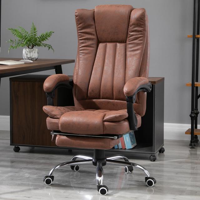 Vinsetto Vibration Massage Office Chair: 6-point Micro Fiber Recliner, Retractable Footrest, Brown | Aosom Canada