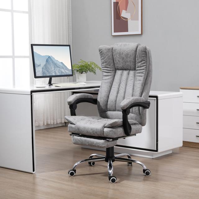 Vinsetto Vibration Massage Office Chair: 6-point Micro Fiber Recliner, Retractable Footrest, Grey | Aosom Canada