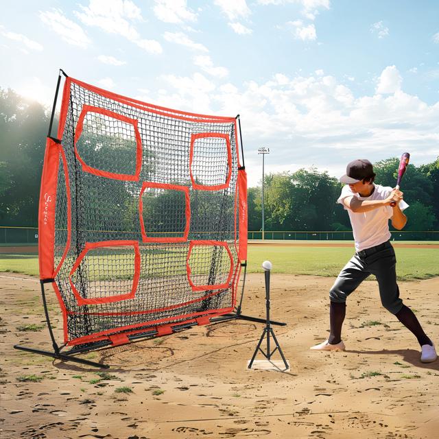 Soozier 6' x 6' Baseball Net for Hitting Pitching Practice with Carry Bag, Red | Aosom Canada