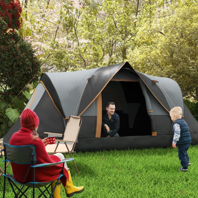 Outsunny Family Camping Tent for 5-6 Person with Lighting Hook & Carrying Bag in Cream | Aosom Canada