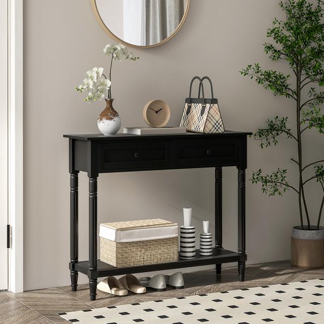 HOMCOM Hallway Console Table, Modern Entryway Table with 2 Drawers, Storage Shelf, Turned Legs for Living Room, Bedroom, Black | Aosom Canada