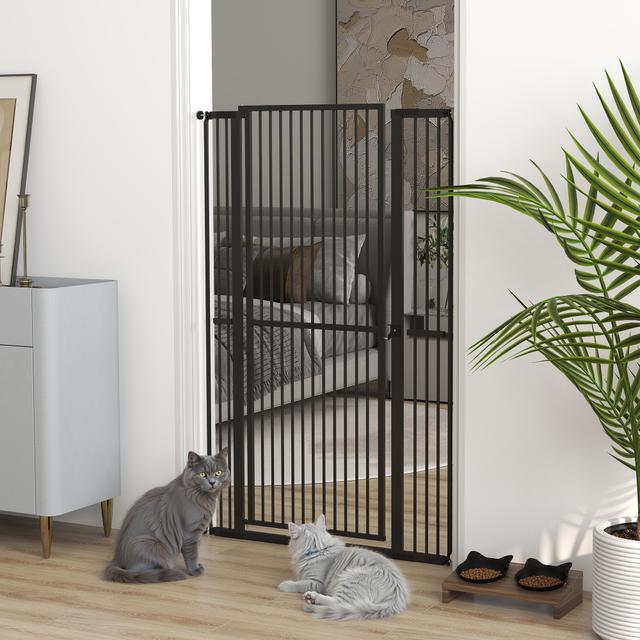 PawHut 59" Extra Tall Cat Gate, 30"-41" Pet Gate with 2.8" and 5.5" Extensions, for Doorway, Hallway, Stairway, Black | Aosom Canada
