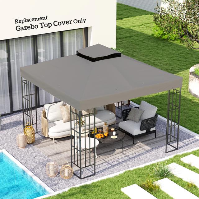 Outsunny 10' x 10' Gazebo Canopy Replacement Cover, 2-Tier Garden Gazebo Roof Replacement, UPF30+, TOP COVER ONLY, Grey | Aosom Canada