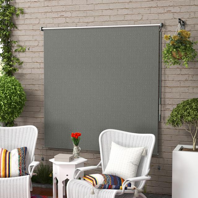 Outsunny 6' x 6' Patio Door Blinds, Outdoor Roller Shades, Cordless Roll Up Shade for Porch Gazebo, Dark Grey | Aosom Canada