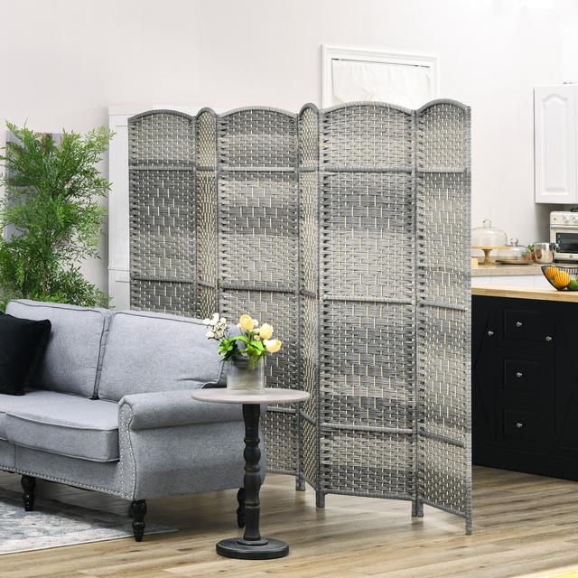 HOMCOM Artisan-Crafted Room Partition: 6-Panel Portable Folding Privacy Wall with Mixed Grey Weave Pattern | Aosom Canada