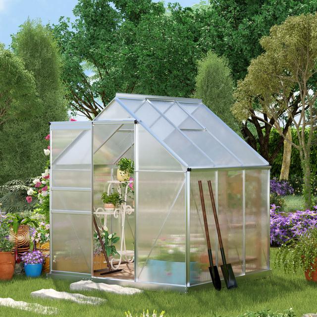 Outsunny 6x6ft Aluminum Walk-In Greenhouse with Polycarbonate Panels