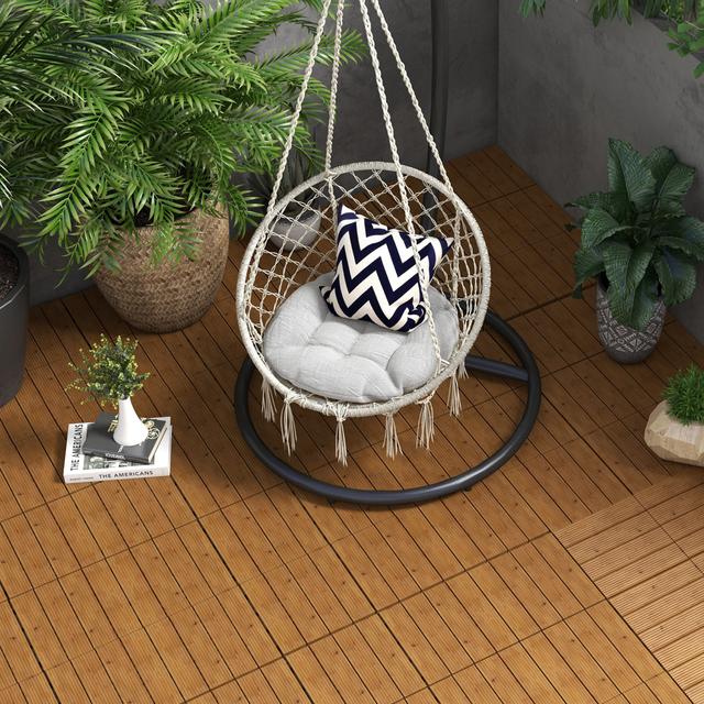 Outsunny 12pc Wooden Patio Decking Tiles Interlocking Outdoor Flooring for All-Weather Brown | Aosom Canada