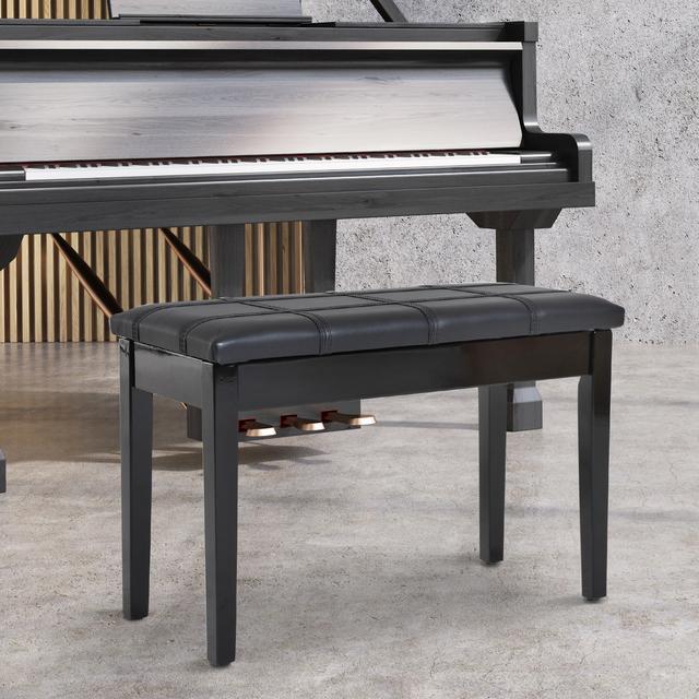 HOMCOM Duet Piano Bench Wooden Storage Bench Two Person Padded Keyboard Seat Birchwood PU Leather Lift Top Black | Aosom Canada