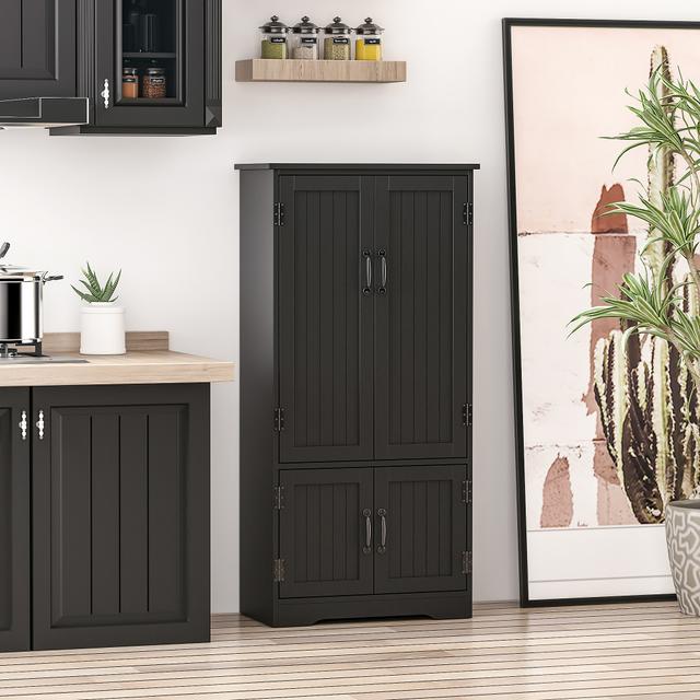 HOMCOM Black Accent Kitchen Pantry Cabinet: Floor Storage Cupboard with Adjustable Shelves and Doors | Aosom Canada