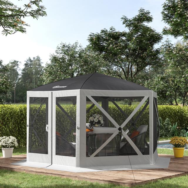 Outsunny 12'x12' Pop Up Screen Tent Outdoor Camping Gazebo with Mesh Sidewalls Carry Bag Grey | Aosom Canada