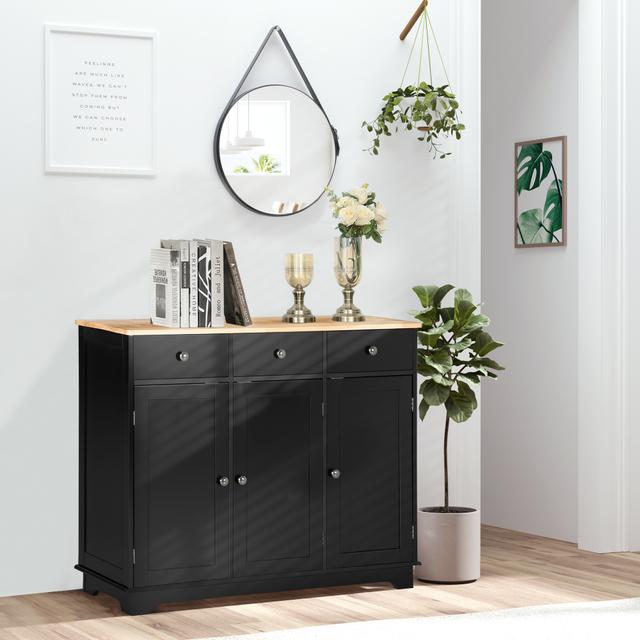 HOMCOM Black Rubberwood Buffet Cabinet: Modern Sideboard with Storage Cabinets, Drawers and Adjustable Shelves for Living Room | Aosom Canada