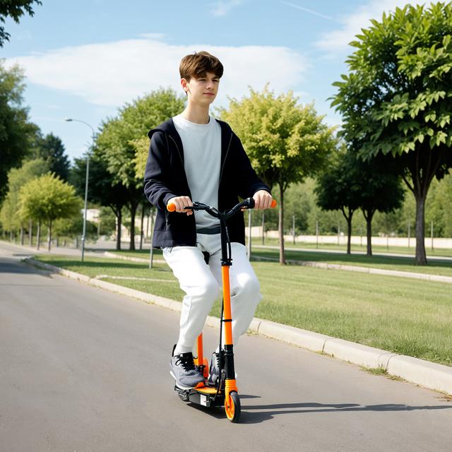 Soozier Foldable Electric Scooter for Kids Ages 6-14, with Seat and 2 Adjustable Heights, Max 6km Range & 12km/h, Orange | Aosom Canada
