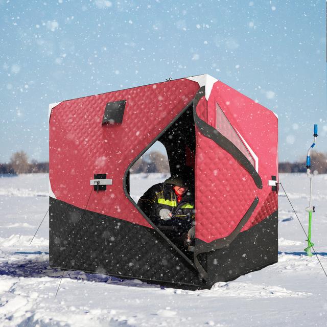 Outsunny 3-4 Person Insulated Ice Fishing Shelter, Pop up, with Oversized Doors, Windows, Vents and Carry Bag, for Low-Temp -22℉ | Aosom Canada