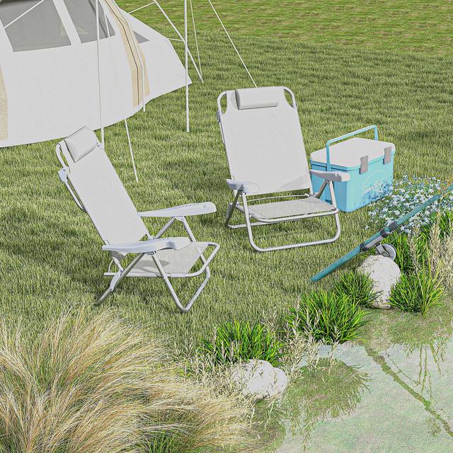 Outsunny Set of 2 Fishing Chairs, Camping Chairs with Adjustable Backrest and Headrest, Folding Chair for Outdoor, Light Grey | Aosom Canada