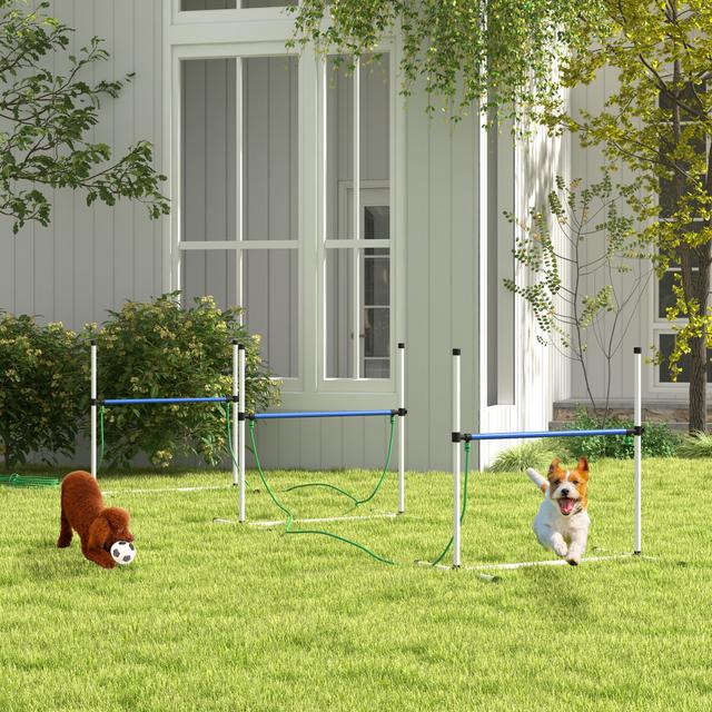 PawHut 6PCs Dog Agility Equipment Set with Adjustable Height Hurdles, Spray Water Tube, Whistle, Carry Bag, White | Aosom Canada