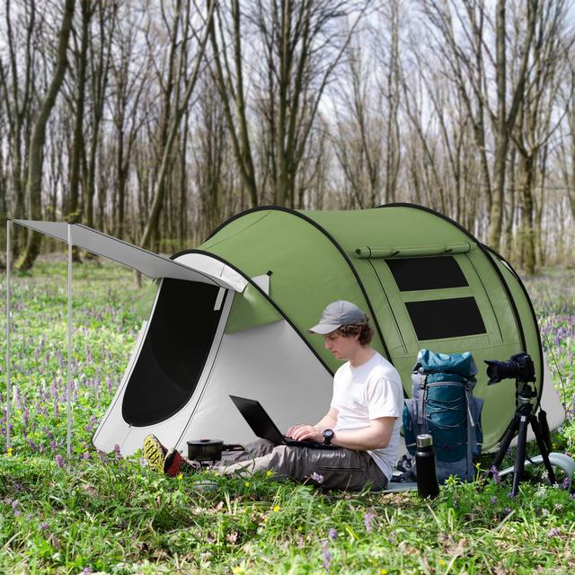 Outsunny Waterproof Pop Up Camping Tent with Porch Carry Bag for 2-3 People Hiking Outdoor Green | Aosom Canada