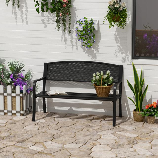 Outsunny 50" Steel Garden Bench Outdoor Patio 2-Person Park Seat Loveseat Black | Aosom Canada