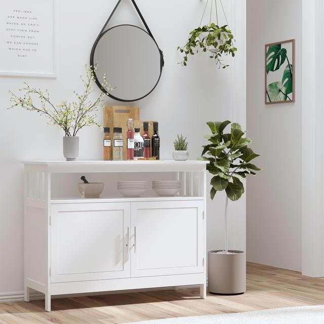 HOMCOM Classic Storage Console: Kitchen Sideboard Bar Cabinet, Buffet Cabinet with 2-Level Cabinet and Open Shelf, Crisp White | Aosom Canada