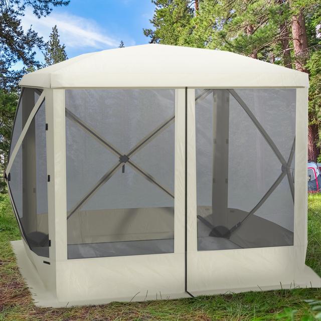 Outsunny Pop-Up Tent Foldable Screen House with Carry Bag Zippered Door Ground Stakes for 3-4 People Beige | Aosom Canada