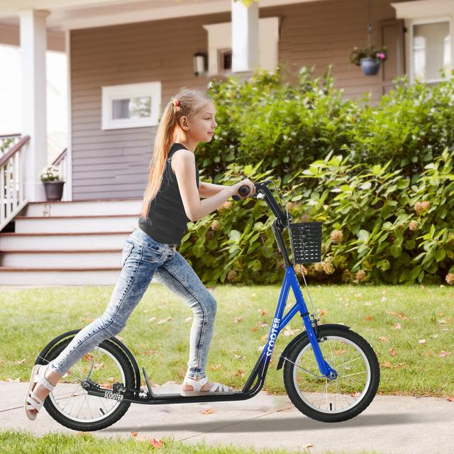 Aosom Youth Scooter Durable Kick Scooter for Kids Teens with Adjustable Handlebar Dual Brakes Basket Cupholder Mudguard | Aosom Canada