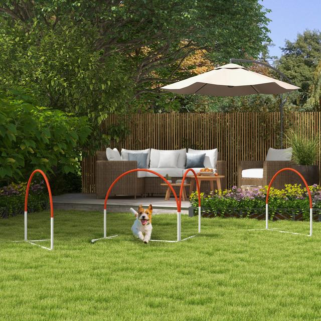 PawHut Dog Agility Training Kit - Outdoor Obstacle Course Equipment with Weave Poles & Carry Bag, Orange | Aosom Canada