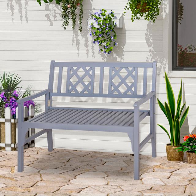 Outsunny Garden Bench 2-Seater Patio Wooden Loveseat Backrest Armrest Grey | Aosom Canada