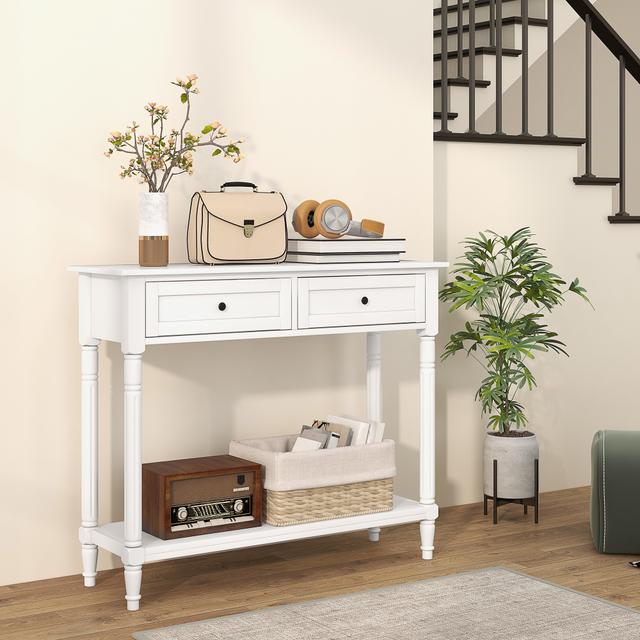 HOMCOM Hallway Console Table Modern Entryway 2 Drawers Storage Shelf Turned Legs Living Room Bedroom White | Aosom Canada