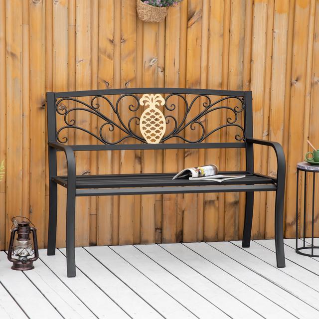Outsunny 45" Steel Frame Outdoor Loveseat Garden Bench Black and Gold | Aosom Canada