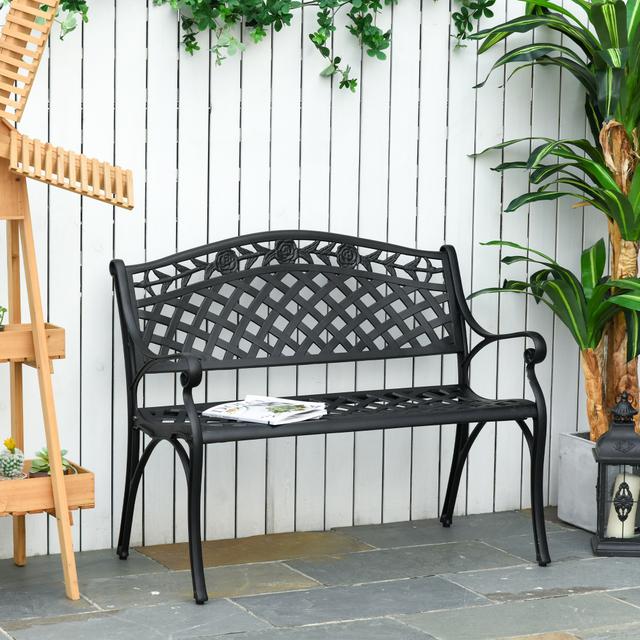 Outsunny Aluminum 2-Seater Garden Bench Outdoor Loveseat Floral Pattern for Patio Yard Lawn | Aosom Canada