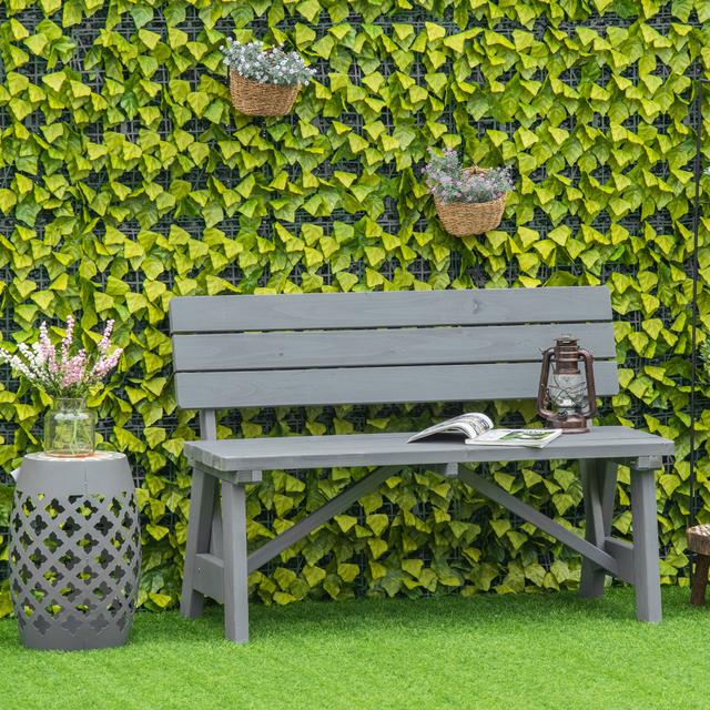 Outsunny 2-Person Wooden Garden Bench Outdoor Patio Loveseat Lawn Deck Yard Porch Entryway Furniture Grey | Aosom Canada