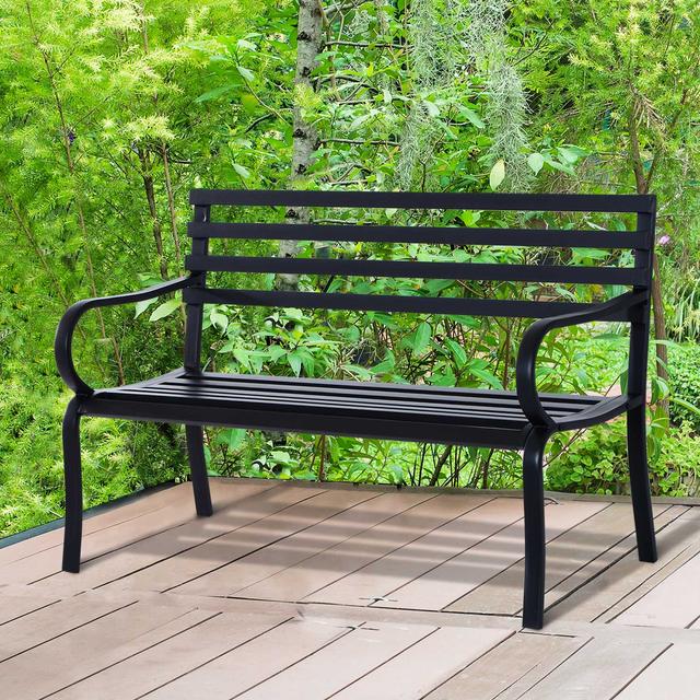 Outsunny 2 Seater Garden Bench, Metal Outdoor Bench for Yard, Lawn, Porch, Black | Aosom Canada