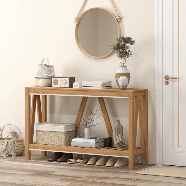HOMCOM Rustic Console Table: Farmhouse Sofa Table with Storage Shelf & Anti-Tipping Design, Living Room/Bedroom/Entryway, Brown | Aosom Canada