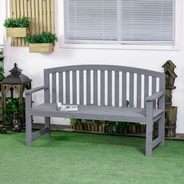 Outsunny Wooden Bench, Outdoor Bench with Slatted Design, Backrest, Armrests for Garden, Park, Backyard, Grey | Aosom Canada
