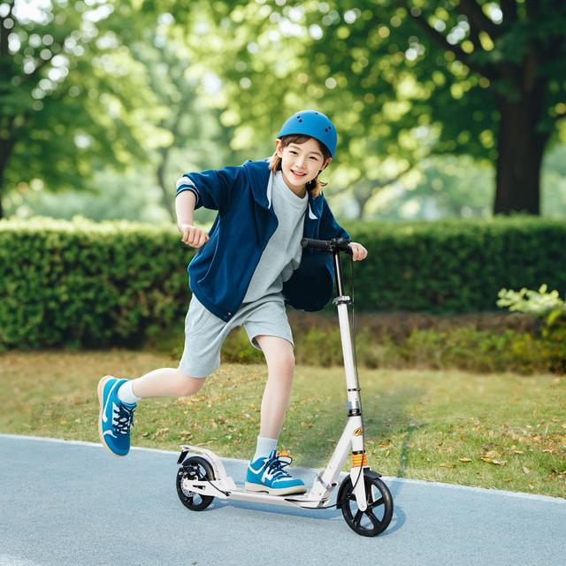 Qaba Foldable Kids Scooter with 4 Adjustable Height, Double Brake, Shock Absorption for Ages 6-12, White | Aosom Canada