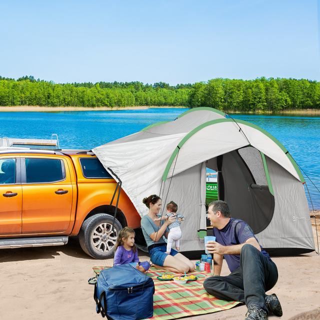 Outsunny 2000mm Waterproof SUV Tent, Car Tent with 3 Doors and Mesh Window, for 5-6 Person Camping Travel, Grey and Green | Aosom Canada