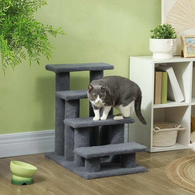 PawHut 4-Step Multi-Level Cat Stairs: Carpeted Scratching Post Pet Stairs in Grey Finish | Aosom Canada