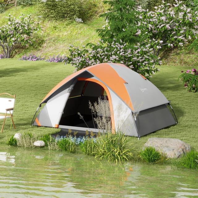 Outsunny 3000mm Waterproof Camping Tent for 2 Man, with Sewn-in Groundsheet and Carry Bag, Grey and Orange | Aosom Canada