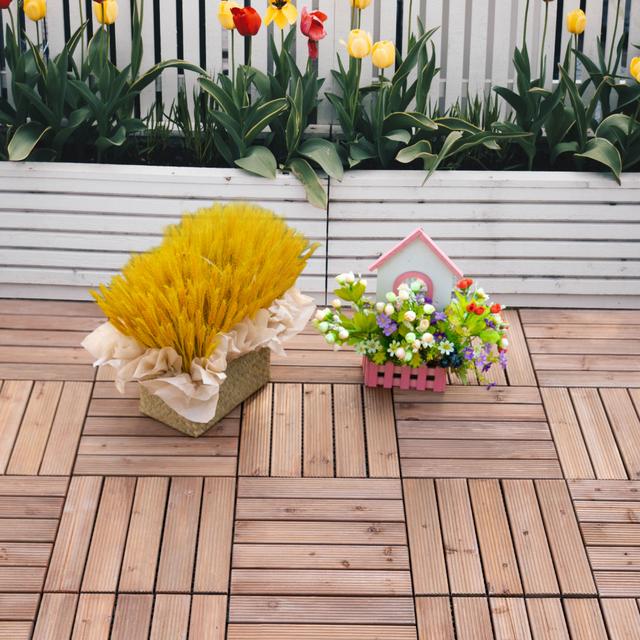 Outsunny Easy Install 27 Pcs Wooden Floor Tiles Interlocking Decking Solution Brown | Aosom Canada