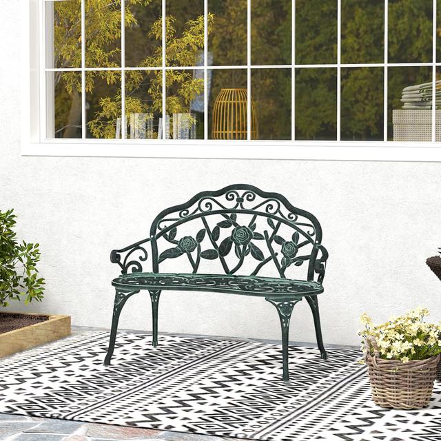 Outsunny 40" Cast Aluminum Antique Rose Style Outdoor Garden Bench Green Patio Park Loveseat | Aosom Canada
