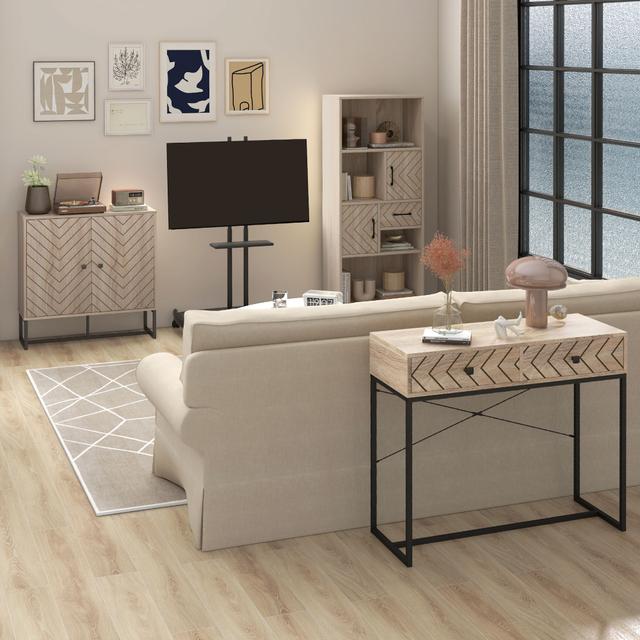 HOMCOM Industrial Side Table: 2 Storage Drawers, Metal Base & X-Bar Design for Living Room/Study/Office | Aosom Canada