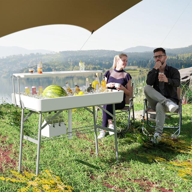 Outsunny 3.5ft Folding Ice Cooler Table with Drain, 2-Tier Party Cooler Table Outdoor Cooler Table with Shelf for Party | Aosom Canada