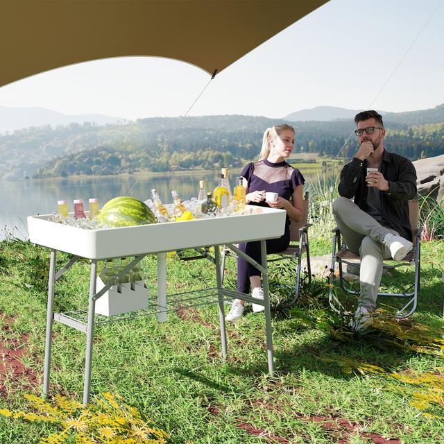 Outsunny 3.4ft Folding Ice Cooler Table with Drain, Party Cooler for Drinks, Outdoor Cooler Table with Storage Shelf | Aosom Canada